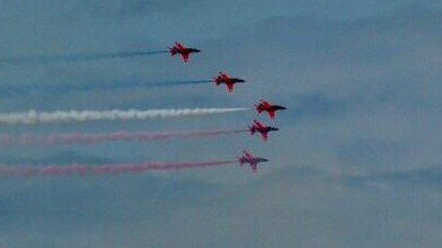 The Red Arrows in formation in Anglesey on Thursday