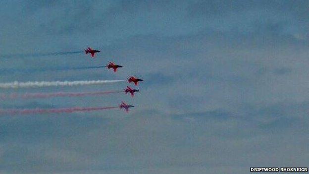 The Red Arrows in formation in Anglesey on Thursday