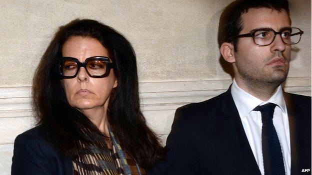 Francoise Bettencourt-Meyers and her son Nicolas in court in Bourdeaux