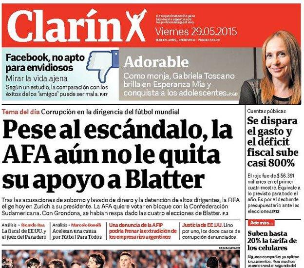 Front page of Argentina's Clarin