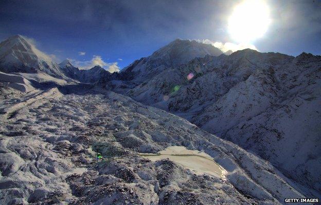 This picture taken on May 11, 2009, shows The Khumbu Glacier at Everest-Khumbu region