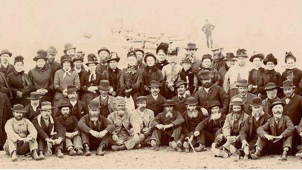 Some of the original passengers from the Mimosa, pictured 25 years after they arrived in Patagonia