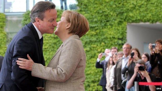 British PM David Cameron and German Chancellor Angela Merkel in Berlin. Photo: 29 May 2015