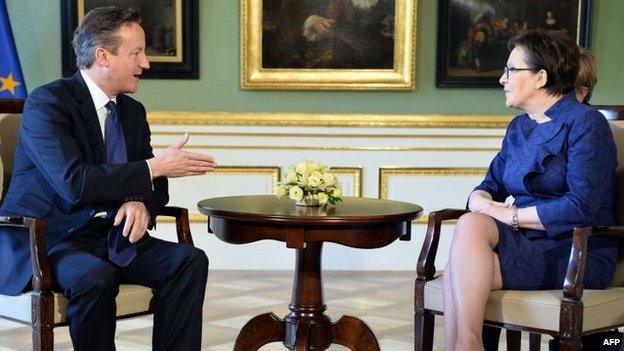 British PM David Cameron (left) and Polish PM Ewa Kopacz in Warsaw. Photo: 29 May 2015