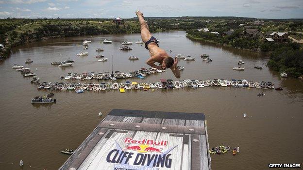 David Colturi of the USA dives from the 27 metre platform