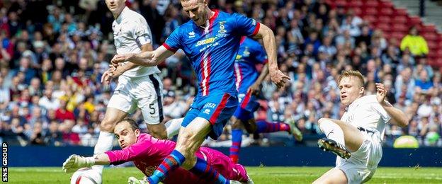 Marley Watkins rounds goalkeeper Jamie MacDonald to open the scoring at Hampden