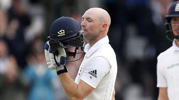 Adam Lyth kisses his helmet after reaching his maiden Test century