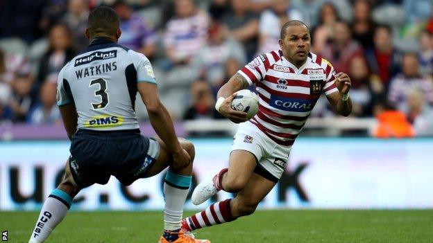 Wigan full-back Matty Bowen scored his side's fourth try at St James' Park