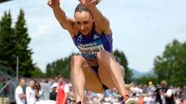 Jessica Ennis-Hill competes in the long jump in Gotzis