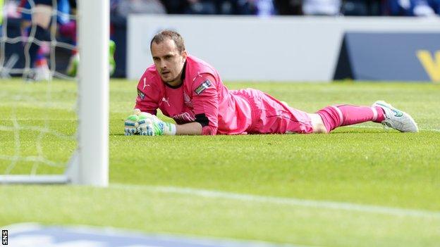 Jamie MacDonald looks on in despair after Caley Thistle's winner