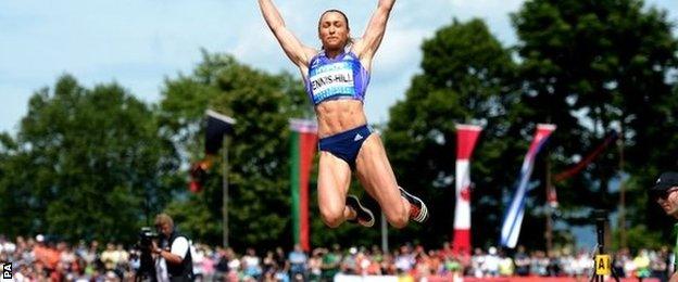 Jessica Ennis-Hill competes in the long jump in Gotzis