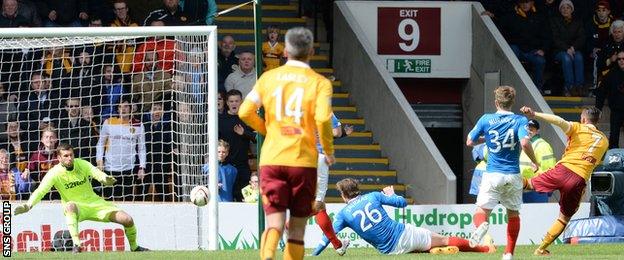 Lionel Ainsworth (right) fires in the second goal for Motherwell