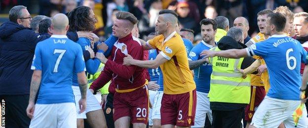 An ugly fight marred a good result for Motherwell, who stay in the Premiership