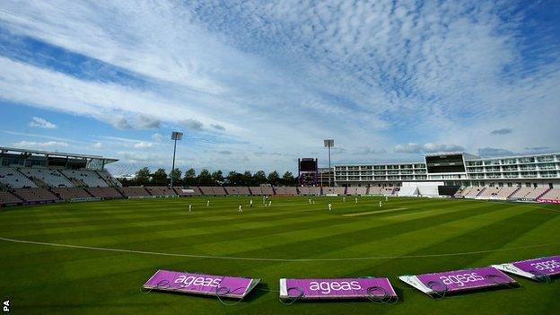 A mackerel sky hangs over the Ageas Bowl during the first day of Hampshire's Championship game against Worcestershire