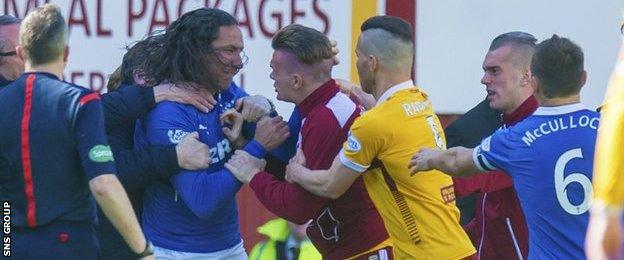 Bilel Mohsni and Fraser Kerr were separated by a group of players