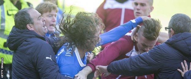 Bilel Mohsni and Fraser Kerr were separated by a group of players