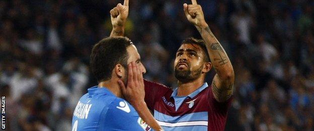 Gonzalo Higuain shows his disappointment at missing a penalty