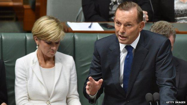 Foreign Minister Julie Bishop (left) and Australian Prime Minister Tony Abbott