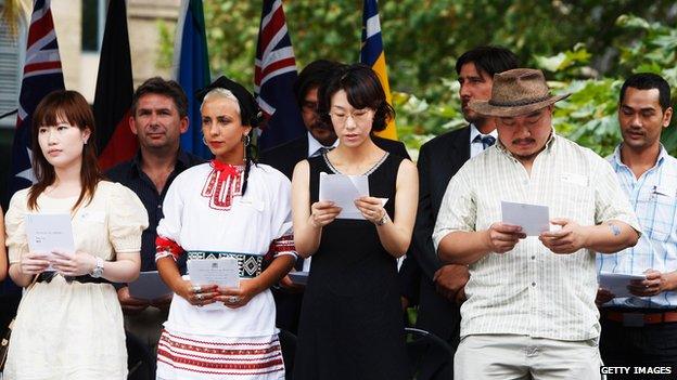 New Australians at a citizenship ceremony in Sydney