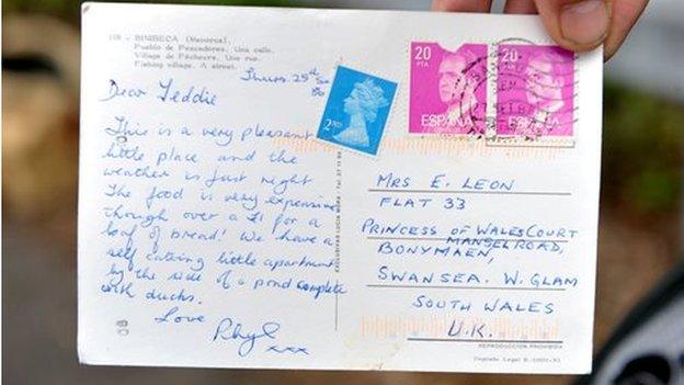 The postcard posted from Spain to Swansea which arrived 29 years late