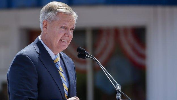 Mr Graham giving his announcement speech on Monday in South Carolina