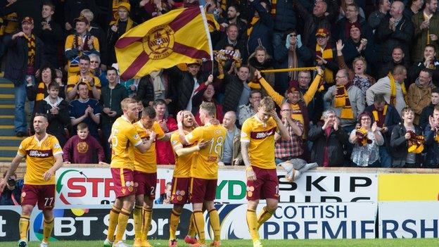 Motherwell fans celebrate Lionel Ainsworth's goal