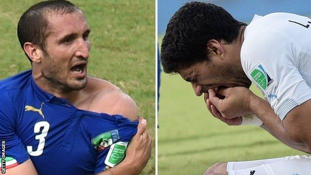 Giorgio Chiellini and Luis Suarez