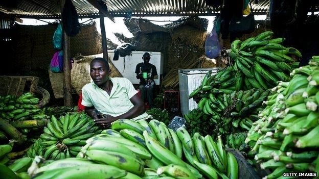 Ugandan bananas for sale in a South Sudan market