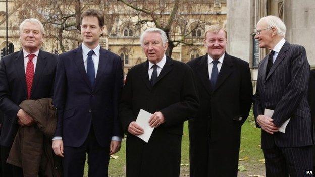 Paddy Ashdown, Nick Clegg, David Steel, Charles Kennedy - who has died aged 55 - and Ming Campbell