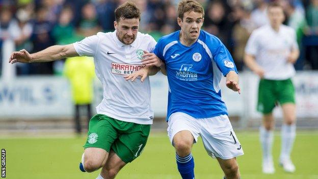 Dan Carmichael (right) in action against Hibernian last season