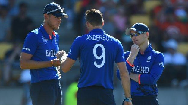 Stuart Broad, James Anderson and Eoin Morgan