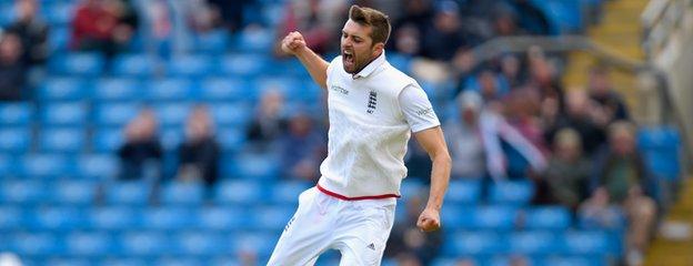 Mark Wood celebrates a wicket