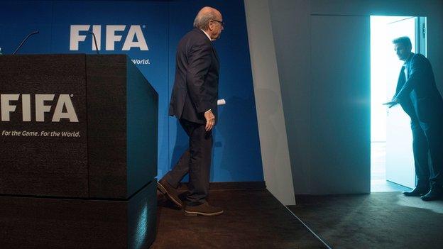 Sepp Blatter after speaking in Zurich