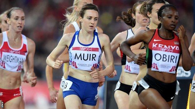 Laura Muir competes in the women's 1500m final of the 2014 Commonwealth Games