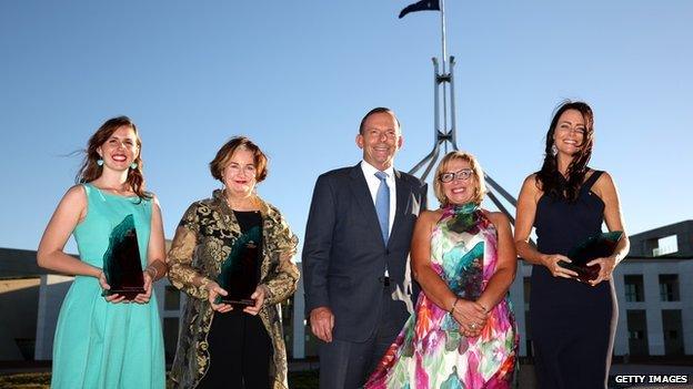 Australian PM Tony Abbott at the 2015 Australian of the Year awards, January 2015