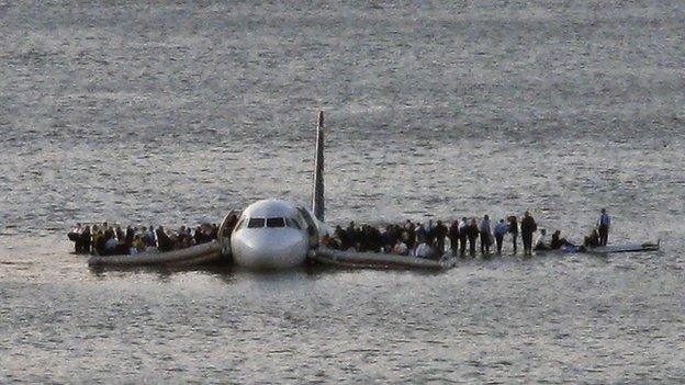 Passengers wait to be rescued on the Hudson River