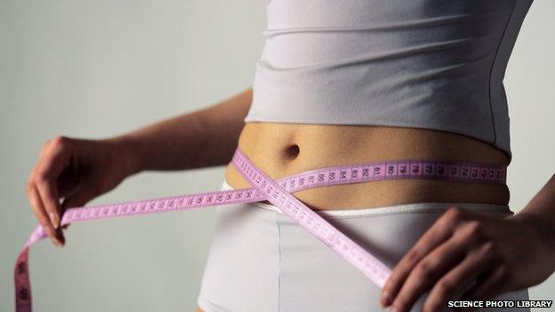 Woman measuring her waist