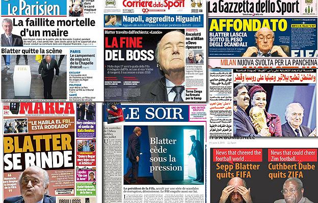 Combo picture of front pages on Blatter