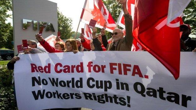 Protestors picket Fifa HQ over the plight of workers in Qatar