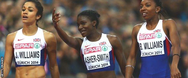 (right to left) Jodie Williams Dina Asher-Smith, Bianca Williams