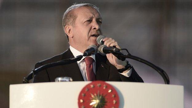 Turkey's President Tayyip Erdogan addresses his supporters during a ceremony to mark the 562nd anniversary of the conquest of the city by Ottoman Turks on May 30, 2015 in Istanbul