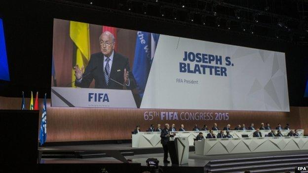 Sepp Blatter gives the inaugural address at the 65th FIFA Congress