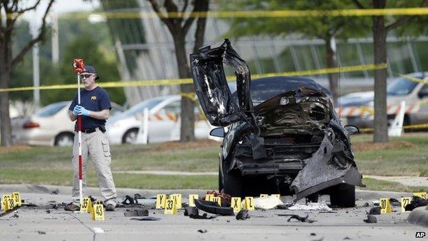 FBI crime scene investigators outside the centre in Garland, Texas