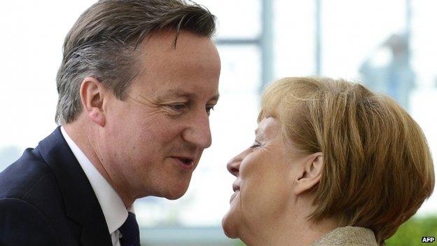 Angela Merkel and David Cameron on 29 May 2015, at the Chancellery in Berlin