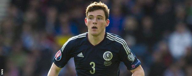 Hull City defender Andrew Robertson in action for Scotland