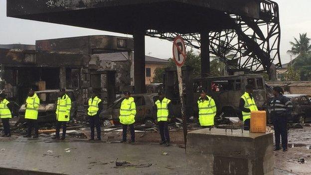 Burnt out petrol station