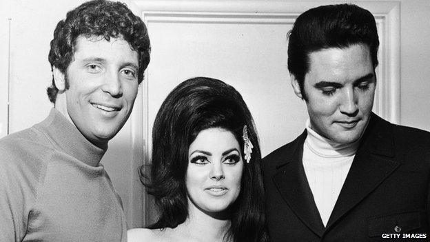 Tom Jones (left) with Priscilla Presley (centre) and Elvis (right)