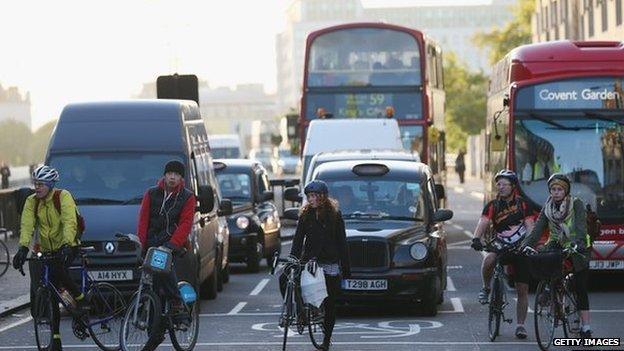 Cyclists near Waterloo Station