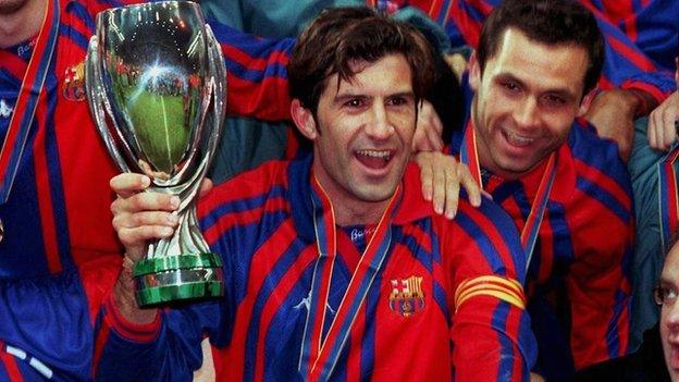 Luis Figo with the Super Cup