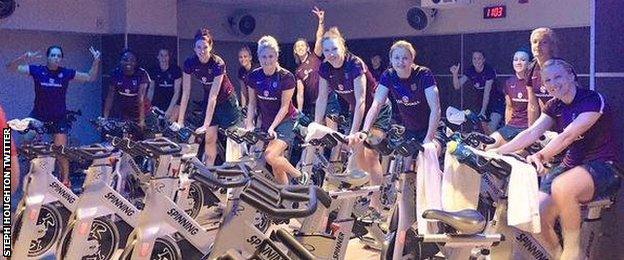 England's players undertake a spinning session in Toronto